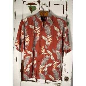 Tommy Bahama Vintage Mens Size M Hawaiian Shirt Silk‎ Coral Tropical Floral EUC